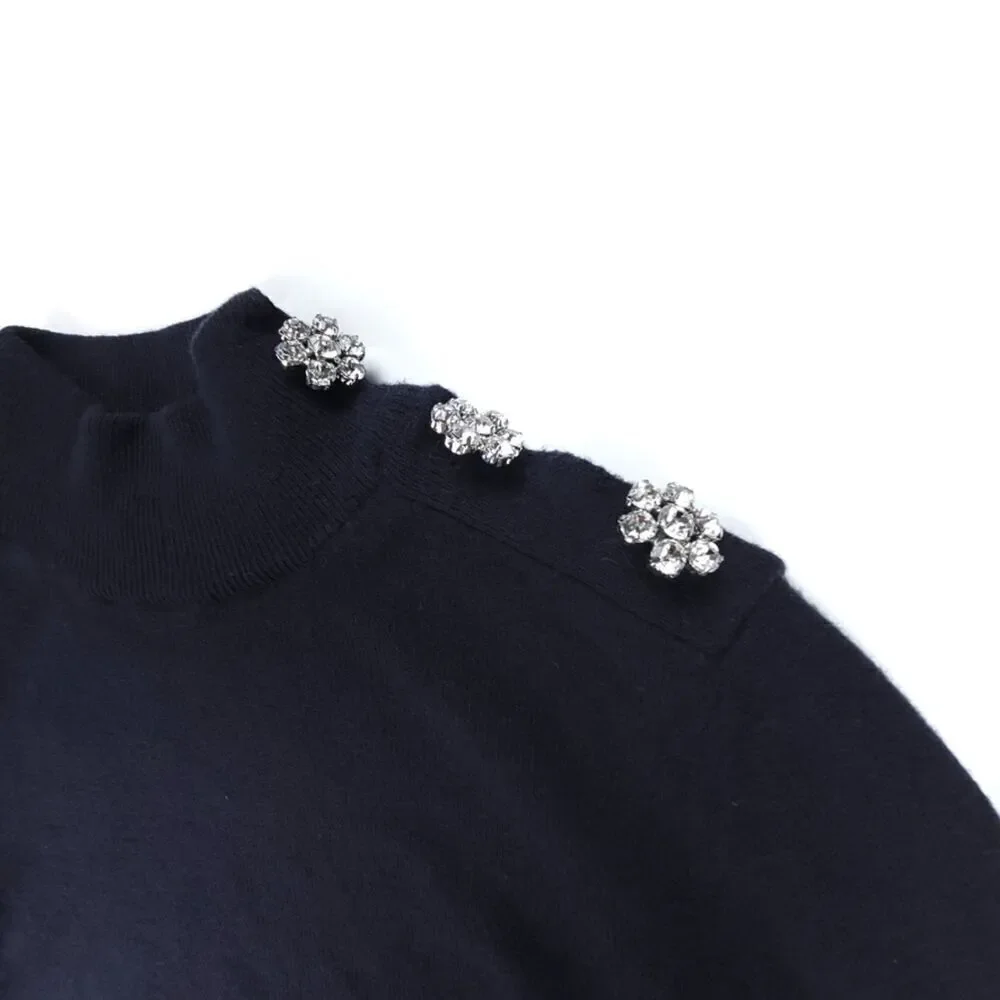 KATE SPADE Wool Night Sky Embellished Peplum Layered Tunic Sweater Navy Small